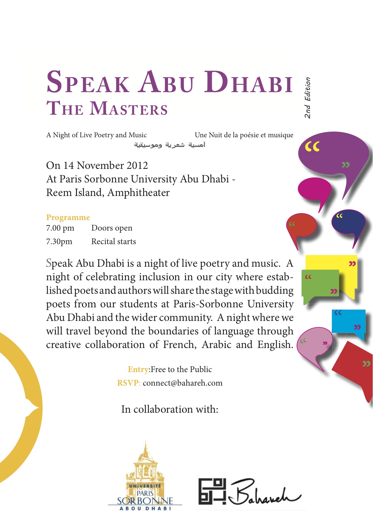 Speak Abu Dhabi Sorbonne Rumi Darwish Baudelaire & US